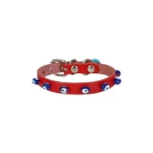 Cattie Boncuklu Deri Küçük Irk Köpek ve Kedi Boyun Tasması Small Kırmızı 1x16-20 Cm - 1