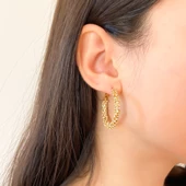 BZ Altın Kaplama Zirkon Taşlı Halka Küpe UNK-510 - 2