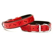 Doggie Comfort Deri Kemik Desenli Köpek Boyun Tasması Medium Kırmızı 2.5x37-45 Cm - 1