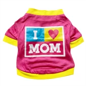 Love Mom Pink, Oval Yaka Tişört Kedi Kıyafeti,Elbisesi Anneler Günü - 2