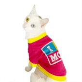 Love Mom Pink, Oval Yaka Tişört Kedi Kıyafeti,Elbisesi Anneler Günü - 1