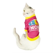 Love Mom Pink, Oval Yaka Tişört Kedi Kıyafeti,Elbisesi Anneler Günü - 8