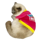 Love Mom Pink, Oval Yaka Tişört Kedi Kıyafeti,Elbisesi Anneler Günü - 3