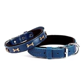 Doggie Comfort Deri Kemik Süslü Köpek Boyun Tasması Medium Mavi 2.5x37-45 Cm - 1