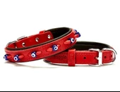 Doggie Comfort Deri Nazar Boncuklu Köpek Boyun Tasması Small Kırmızı 2x30-35 Cm - 1