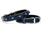 Doggie Comfort Deri Nazar Boncuklu Köpek Boyun Tasması Medium Mavi 2x30-35 Cm - 1