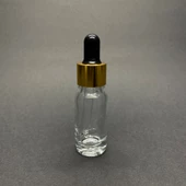 10ml Şeffaf, Cam Şişe, 24 adet, Cam Damlalıklı, Ecza şişesi, Propolis şişesi, Gold Kapak Beyaz Emzik - 1