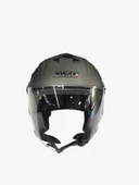 Sway 715 Solid Şeffaf Vizörlü Yarım Motosiklet Scooter Kaskı XL Beden Matt Titanium - 2