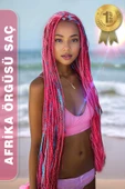 Afrika Zenci Örgüsü Rasta Ve Box Braid için Sentetik Saç - Koyu Pembe thumbnail 1