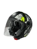 Sway 715 Şeffaf Vizörlü Yarım Motosiklet Scooter Kaskı 2XL Beden Poison Black Grey Yellow thumbnail 3