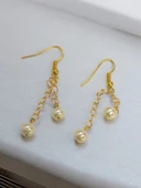 İnci Boncuk Aesthetic Soft Vibes Vintage Sallantılı Zincir Özel Tasarım Hediyelik Küpe - 1