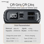 A30 Rahat Taşınabilir Type-C Girişli 15W Hızlı Şarjlı Powerbank 20000 Mah - 6