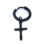 BZ 316L Çelik Unisex Siyah Tek Haç Küpe UNK-481 - 1