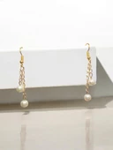 İnci Boncuk Aesthetic Soft Vibes Vintage Sallantılı Zincir Özel Tasarım Hediyelik Küpe - 2