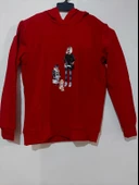 MODAVALS KAPİŞONLU ANNE KIZ KÖPEK BASKILI ANNE KIZ SWEATSHIRT KOMBİN-KIRMIZI - 2