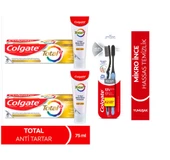 Colgate Diş Macun Total Antı Tartar 75 ml+ Mikro Ince Charcoal Derin Hassas Temizlik Yumuşak Diş Fırça 2+2li - 1