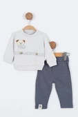 Ayı Desenli Uzun Kollu Pamuklu Sweat Pantolon Erkek Bebek Alt Ust Takım Erkek Bebek İkili Takım 2 li - 3