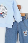 Tavşan Desenli Uzun Kollu Pamuklu Kot Sweat Erkek Bebek Alt Ust Takım Erkek Bebek İkili Takım 2 li - 8