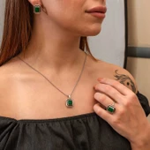 Lucky Life Gümüş Yeşil Taşlı Otantik Kadın Set - 1