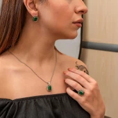 Lucky Life Gümüş Yeşil Taşlı Otantik Kadın Set - 4