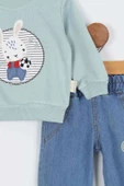 Tavşan Desenli Uzun Kollu Pamuklu Kot Sweat Erkek Bebek Alt Ust Takım Erkek Bebek İkili Takım 2 li - 12