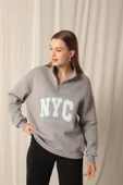 Üç İplik Nyc Nakışlı Kadın Koyu Gri Sweat thumbnail 1