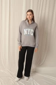 Üç İplik Nyc Nakışlı Kadın Koyu Gri Sweat thumbnail 3