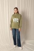 Üç İplik Nyc Nakışlı Kadın Haki Sweat - 4