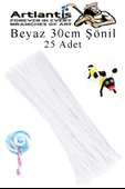 Şönil 30 cm 25 li 1 Paket Renkli Tüylü Tel Okul Öncesi Anasınıfı Kreş Hobi Eğitici Şönil Pipo Temizleyici Tüylü Tel - 3