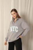 Üç İplik Nyc Nakışlı Kadın Koyu Gri Sweat thumbnail 4
