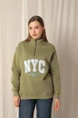 Üç İplik Nyc Nakışlı Kadın Haki Sweat - 5