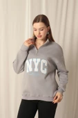 Üç İplik Nyc Nakışlı Kadın Koyu Gri Sweat thumbnail 5
