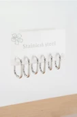 Kadın 316 L Çelik Anti alerjenik  Dikdörgen model 3 Boy 1.8cm / 2.2 cm /2.5 cm Klipsli 6'lı Set Küpe thumbnail 1