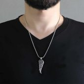Kartal Kanadı Tasarımlı 925 Ayar Gümüş Kolye 60 CM Kalın Zincirli - 2