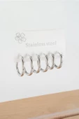 Kadın 316 L Çelik Anti alerjenik  Damla model 3 Boy 1.8cm / 2.2 cm /2.5 cm Klipsli 6'lı Set Küpe thumbnail 1