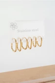 Kadın 316 L Çelik Anti alerjenik  Dikdörgen model 3 Boy 1.8cm / 2.2 cm /2.5 cm Klipsli 6'lı Set Küpe thumbnail 3
