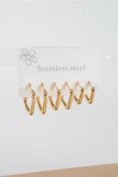 Kadın 316 L Çelik Anti alerjenik  Kare Model 3 Boy 1.8cm / 2.2 cm /2.5 cm Klipsli 6'lı Set Küpe thumbnail 3