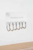 Kadın 316 L Çelik Anti alerjenik  Damla model 3 Boy 1.8cm / 2.2 cm /2.5 cm Klipsli 6'lı Set Küpe thumbnail 3
