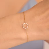 925 Ayar Altın Kaplama Minimal Taşlı Halka Gümüş Bileklik - CBS00119 - 2