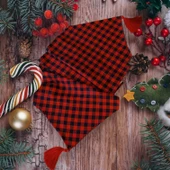 Kırmızı Siyah Pötikare, Dama, Buffalo Desen Üçgen Püsküllü Ranır - Runner thumbnail 2