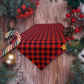 Kırmızı Siyah Pötikare, Dama, Buffalo Desen Üçgen Püsküllü Ranır - Runner thumbnail 3