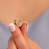 925 Ayar Altın Kaplama Kum-Mat Yüzeyli Minimal Halka Küpe - E00265 thumbnail 1