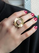 Doğal Taş Pembe Kuvars Yuvarlak Doğal Taşlı Antik Ayarlanabilir Kadın Yüzük euy29pk thumbnail 2