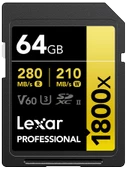 LEXAR 64GB LSD1800064G-BNNNG SD PROFESSIONAL 1800X SDXC UHS-II CARDS UP TO 280MB/S READ 210MB/S WRITE C10 V60 U3 - 1