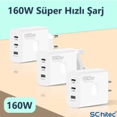 ScHitec 160W 2xType-C + UsbA Quick Charger 5.0 Teknolojili Ev Tipi 3 Çıkışlı Şarj Aleti Başlığı SR40 - 3