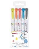 Zebra Mildliner Çift Taraflı Fırça Uçlu İşaretleme Kalemi 5li - 1