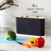 Porsima 1067 Standlı Çoklu Kesme Doğrama Tahtası Seti - Standlı Kesim Tahtası Panosu-siyah Beyaz - 1