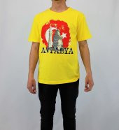 Sarı antalya saat kule baskılı tshirt - 1