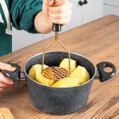 Porsima Patates Ezici Paslanmaz Metal Patates Ezici Püre Yapıcı Renkli Patates Ezeceği 24cm - Fuşya thumbnail 2