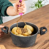 Porsima Patates Ezici Paslanmaz Metal Patates Ezici Püre Yapıcı Renkli Patates Ezeceği 24cm - Mor thumbnail 2